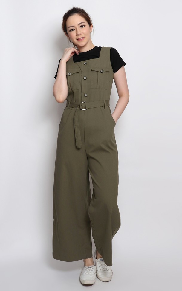 Utility Jumpsuit Khaki Green Singapore Online Boutique Office Wear ALYSSANDRA
