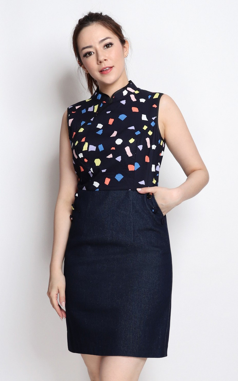 Printed Denim Cheongsam | Singapore 