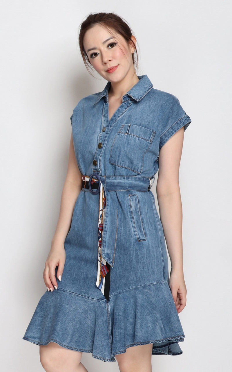 Denim Flounce Dress | Singapore Online 