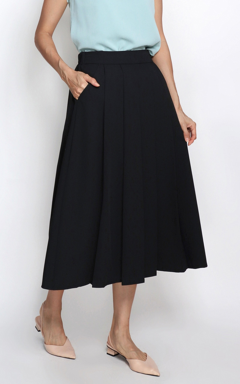 Box Pleated Skirt - Black, Online Ladies Office Wear