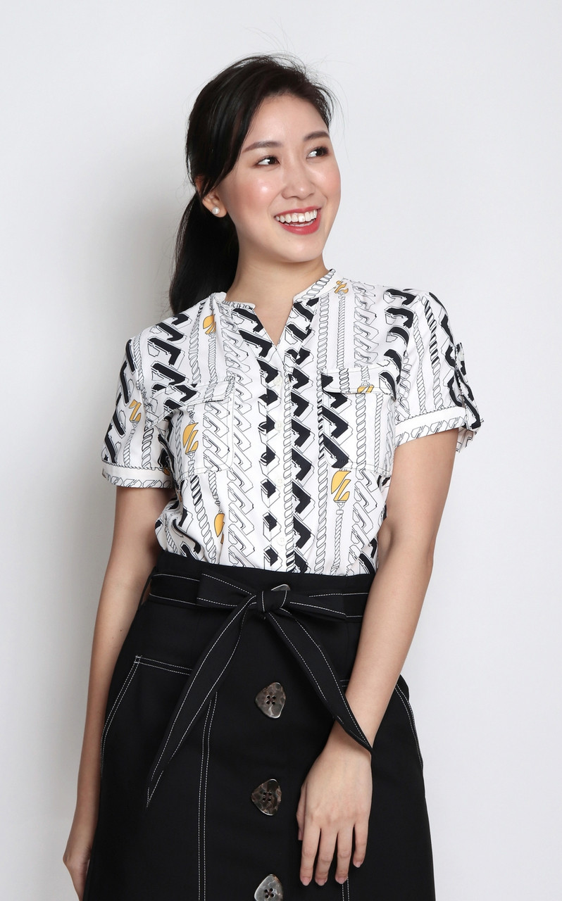 Chain Print Button Up Top | Ladies Office Wear Online Singapore ...