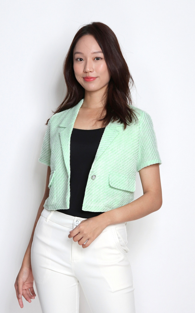 Tweed Crop Jacket Apple Green Online Boutique for Ladies Office