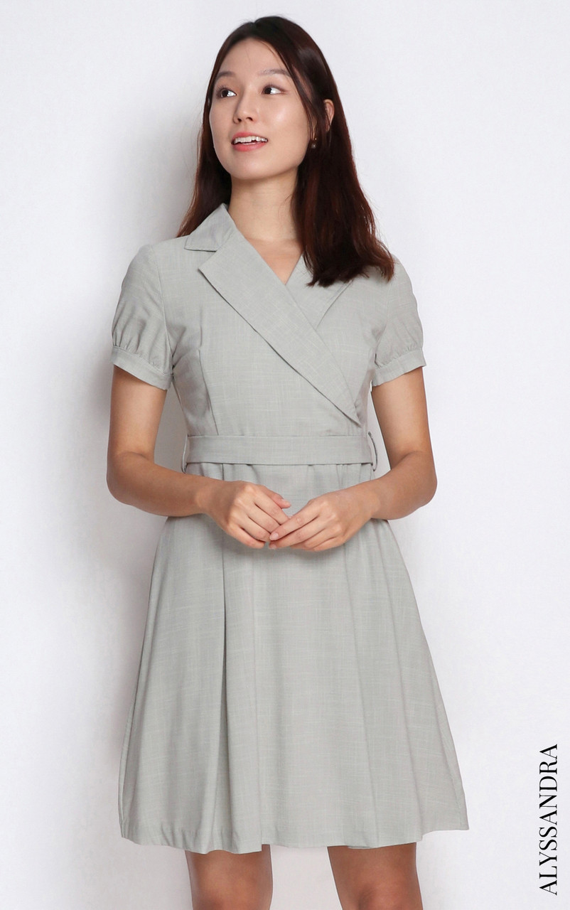 Wrap Front Dress Grey Singapore Online Ladies Work Wear ALYSSANDRA