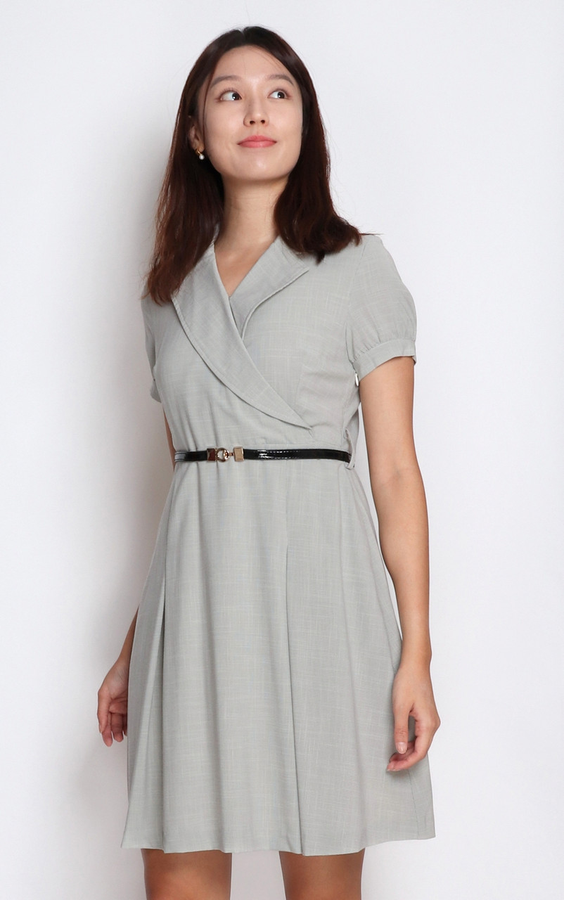 Wrap Front Dress Grey Singapore Online Ladies Work Wear ALYSSANDRA