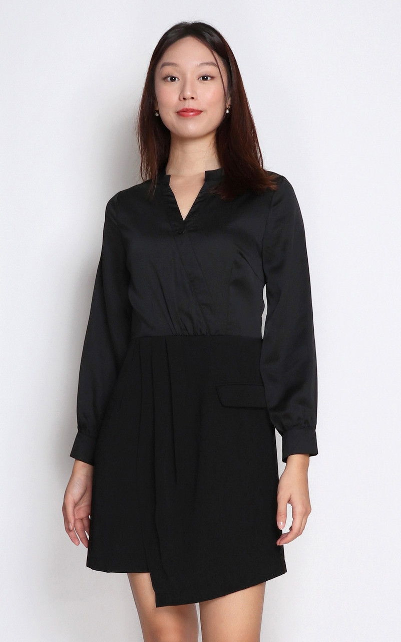 Faux 2-piece Shirt Dress - Black | Singapore Online Ladies Office Wear ...