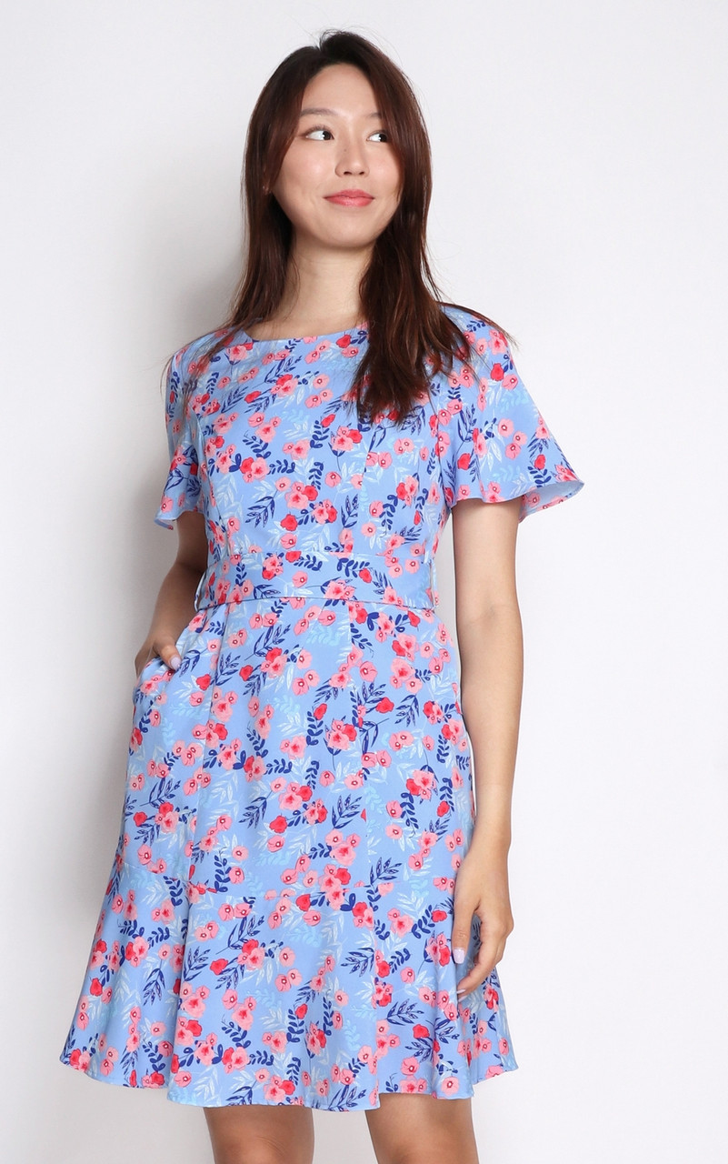 Floral Flutter Sleeves Dress | Ladies Office Wear & Workwear Online ...