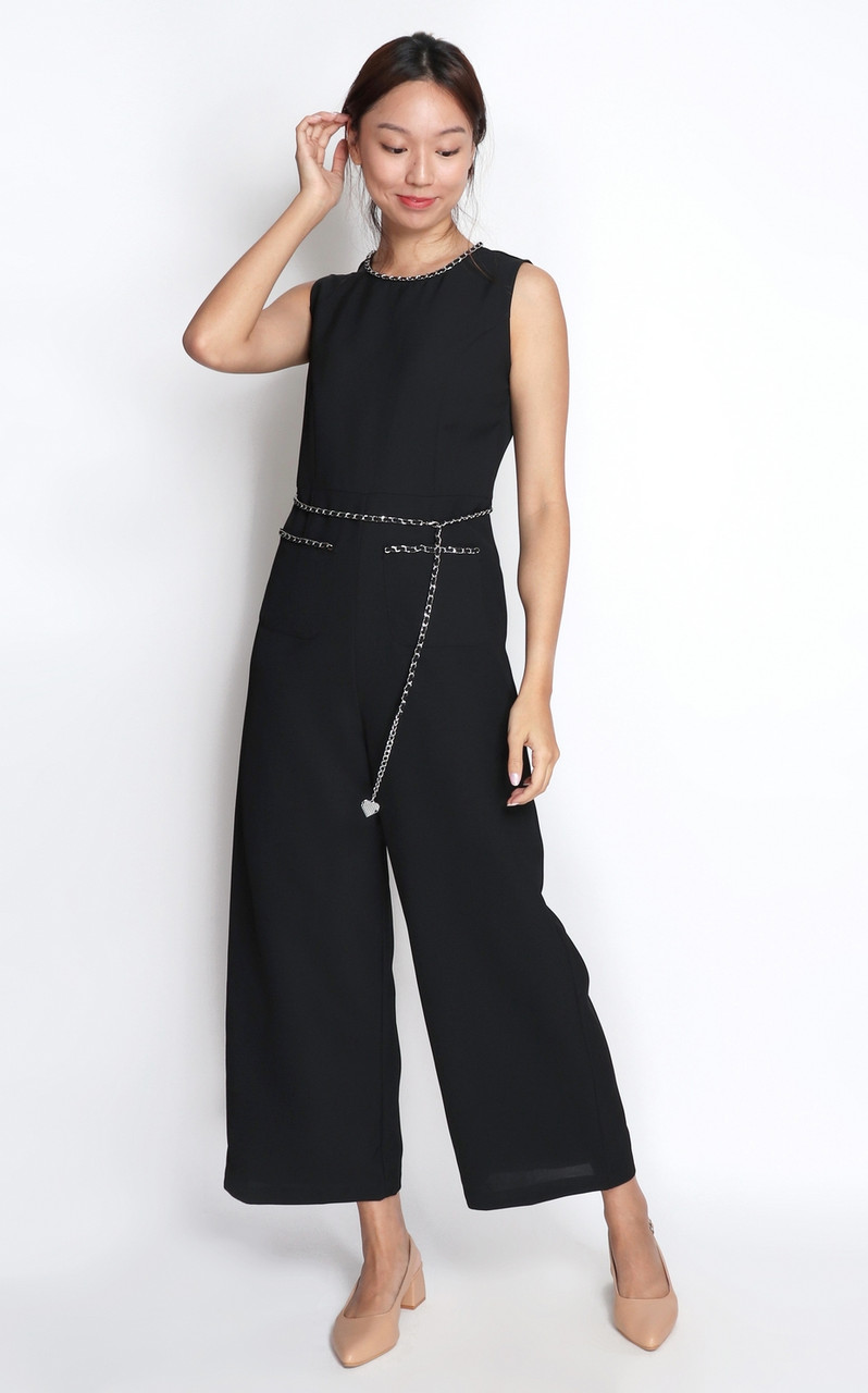 Chain Jumpsuit Black Ladies Office Wear Online Singapore ALYSSANDRA