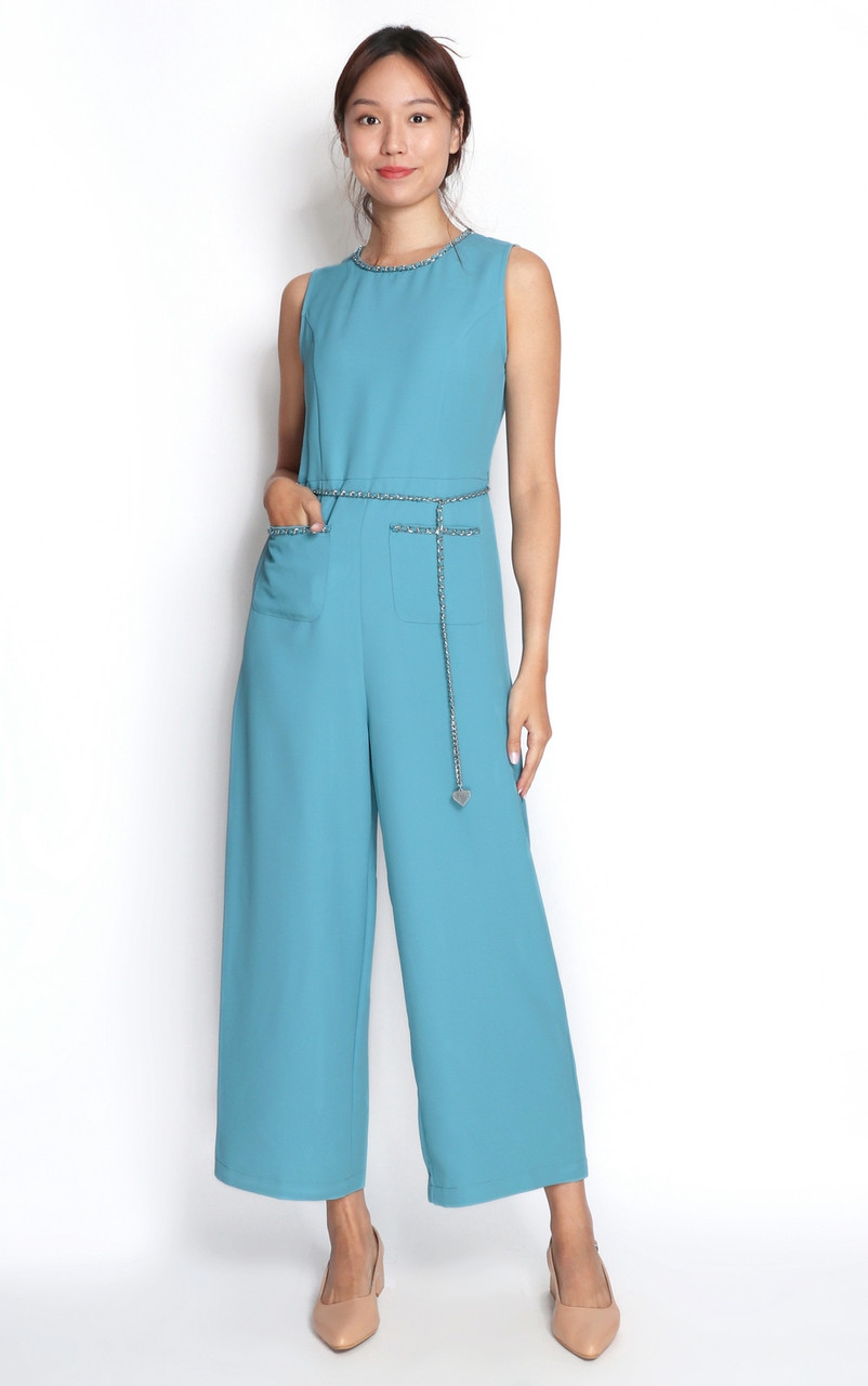 Chain Jumpsuit Blue Ladies Office Wear Online Singapore ALYSSANDRA