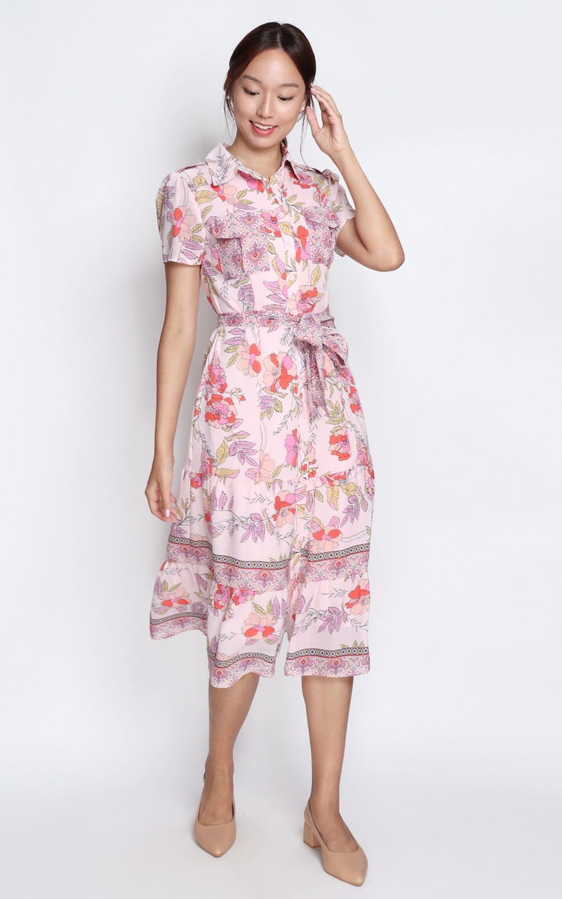 Collared Floral Dress - Pink | Ladies Workwear Online Singapore ...