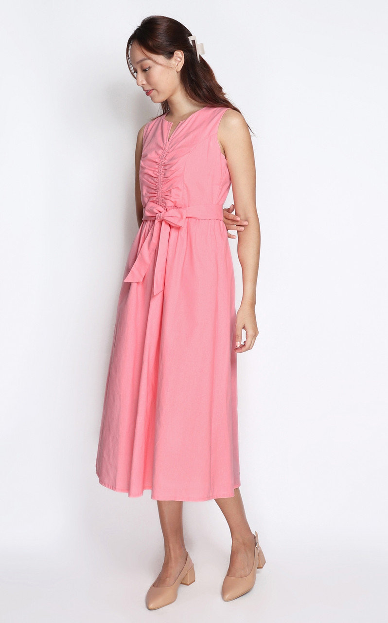 Ruched Linen Dress Pink Office Wear, Work Dress, Workwear ALYSSANDRA