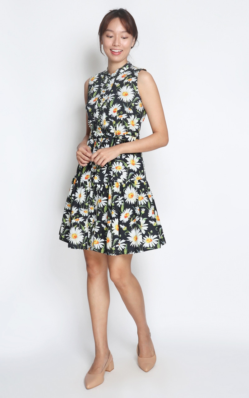 Daisy Buttons Dress - Black | Online Office Wear Singapore