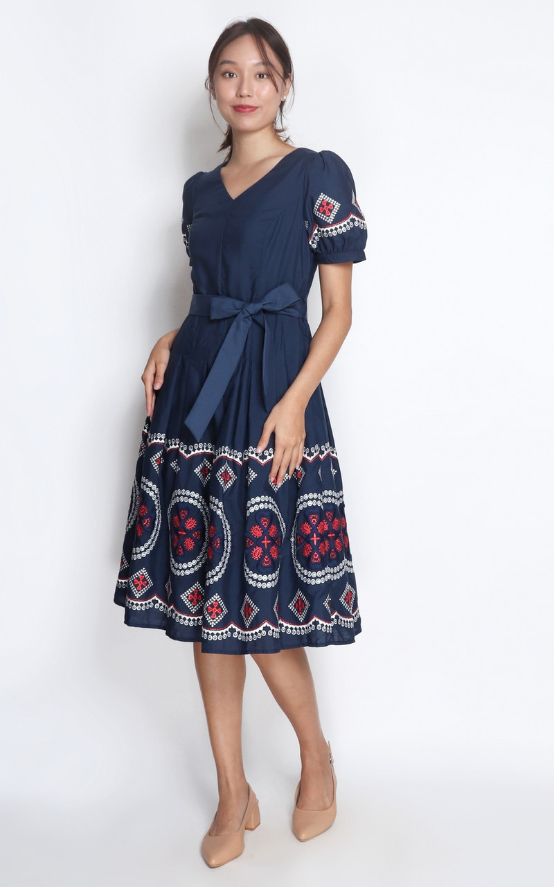 Embroidered Hem Midi Dress Ladies Office Wear Online Singapore