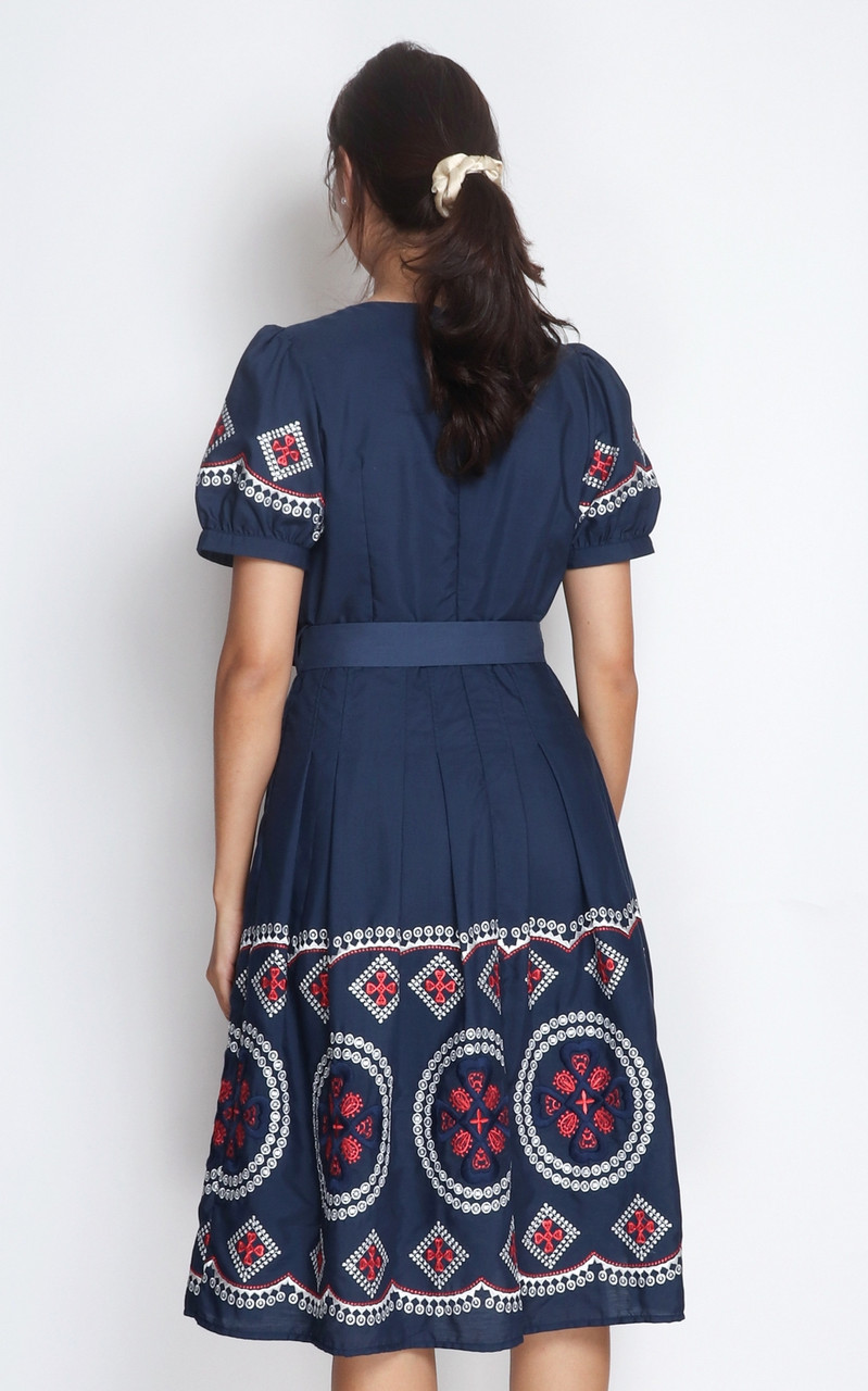 Embroidered Hem Midi Dress Ladies Office Wear Online Singapore