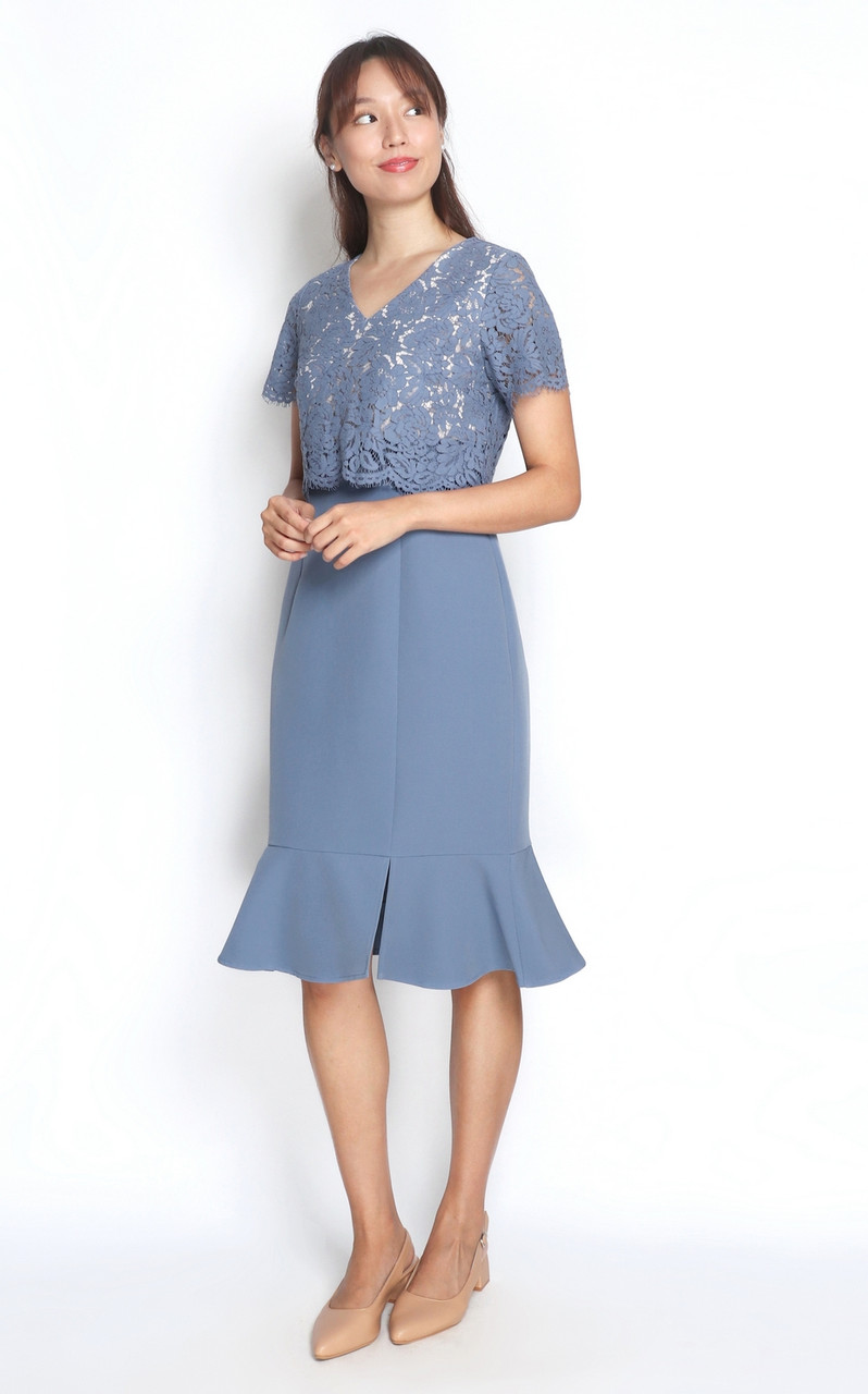 chinese dress ladies Light Blue Lace Bodycon Mini Dress UsTrendy