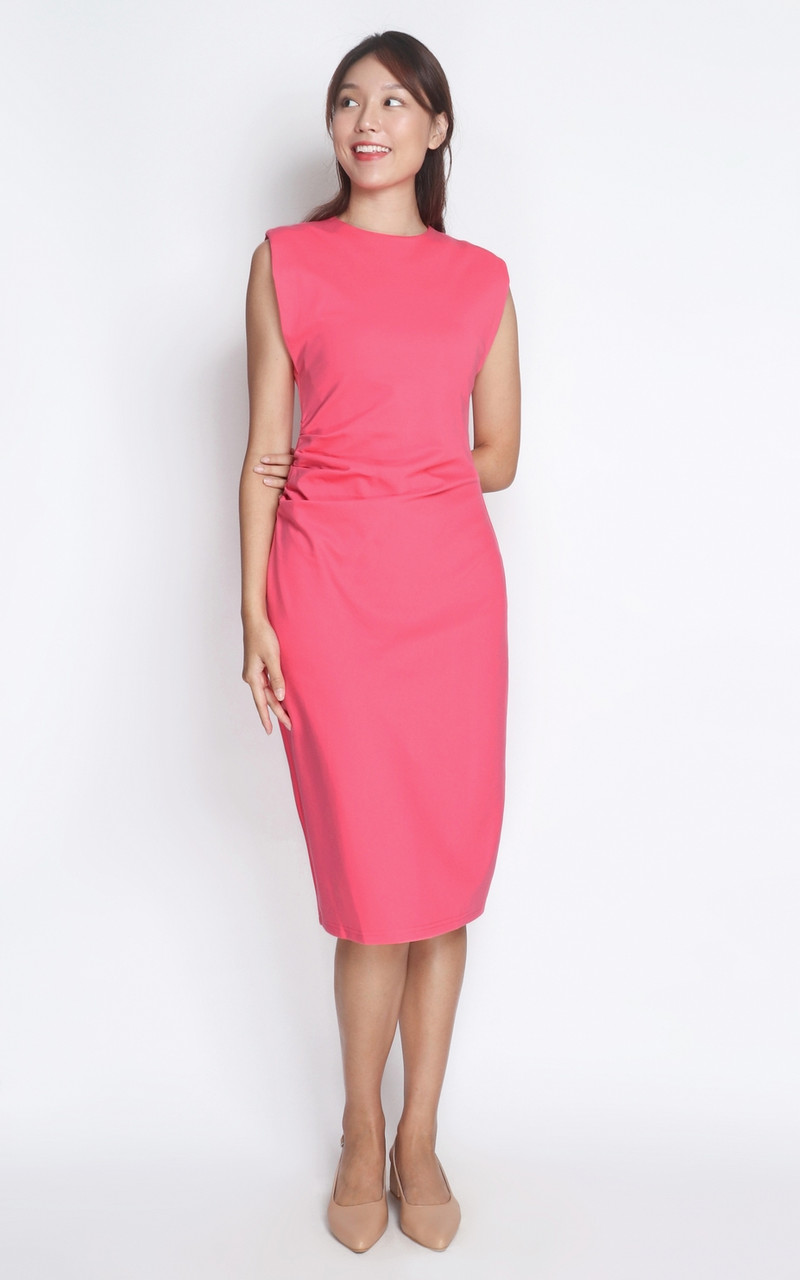 Ruched Front Ankle Dress Pink Checked