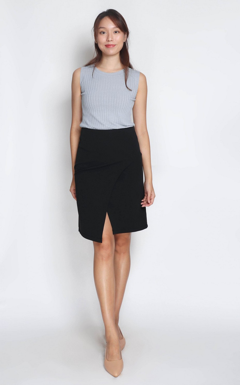 Overlap Pencil Skirt – Black | Ladies Pencil Skirt Online