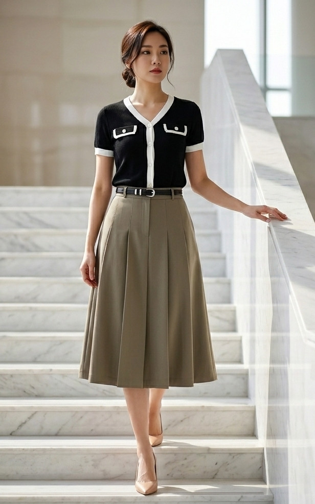 Box Pleated Skirt – Olive | Online Ladies Office Wear | ALYSSANDRA