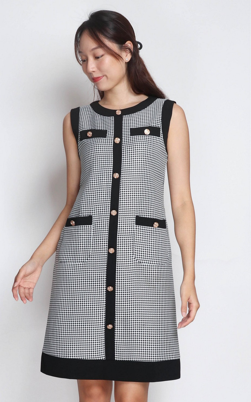 Contrast Shift Dress Houndstooth Singapore Online Work Dresses