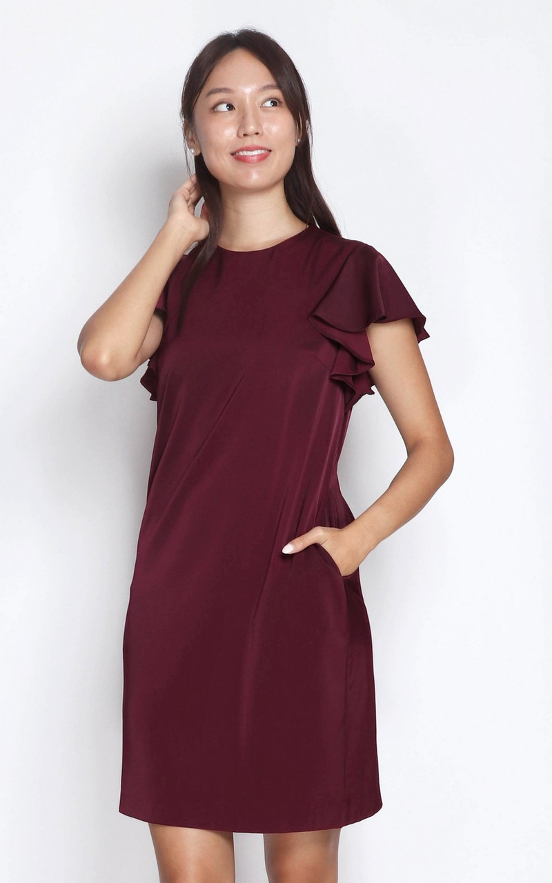 burgundy shift dress with sleeves New Approach Dress: Burgundy