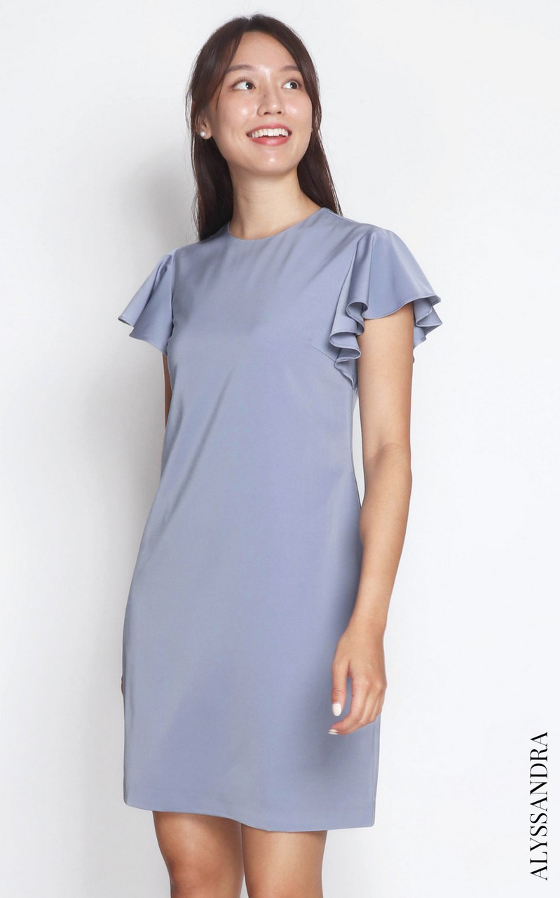 grey ruffle sleeve dress Silver Iridescent Girls Dresses