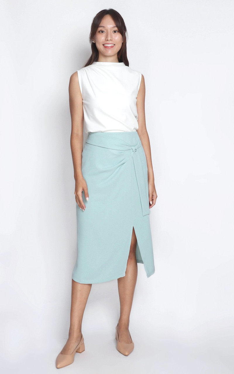新品☆argue☆THE CURTAIN PENCIL SKIRT Side Drape Pencil Skirt - Duck Egg Blue | Ladies Office