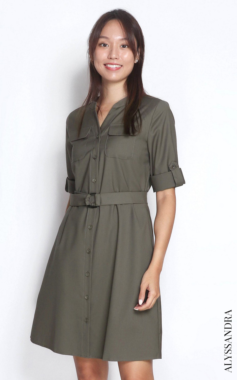 Utility Dress Olive Singapore Online Women's Workwear ALYSSANDRA