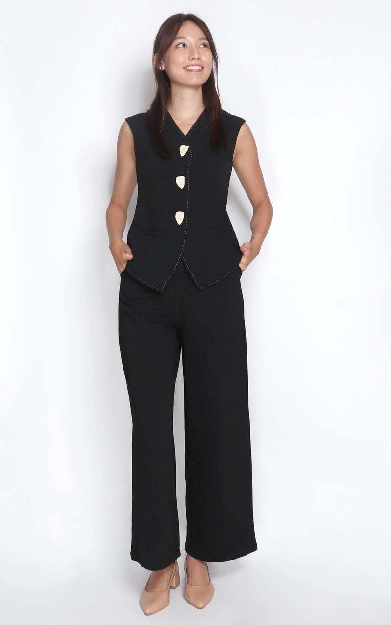 Contrast Stitch Tailored Vest Black Ladies Office Wear Online
