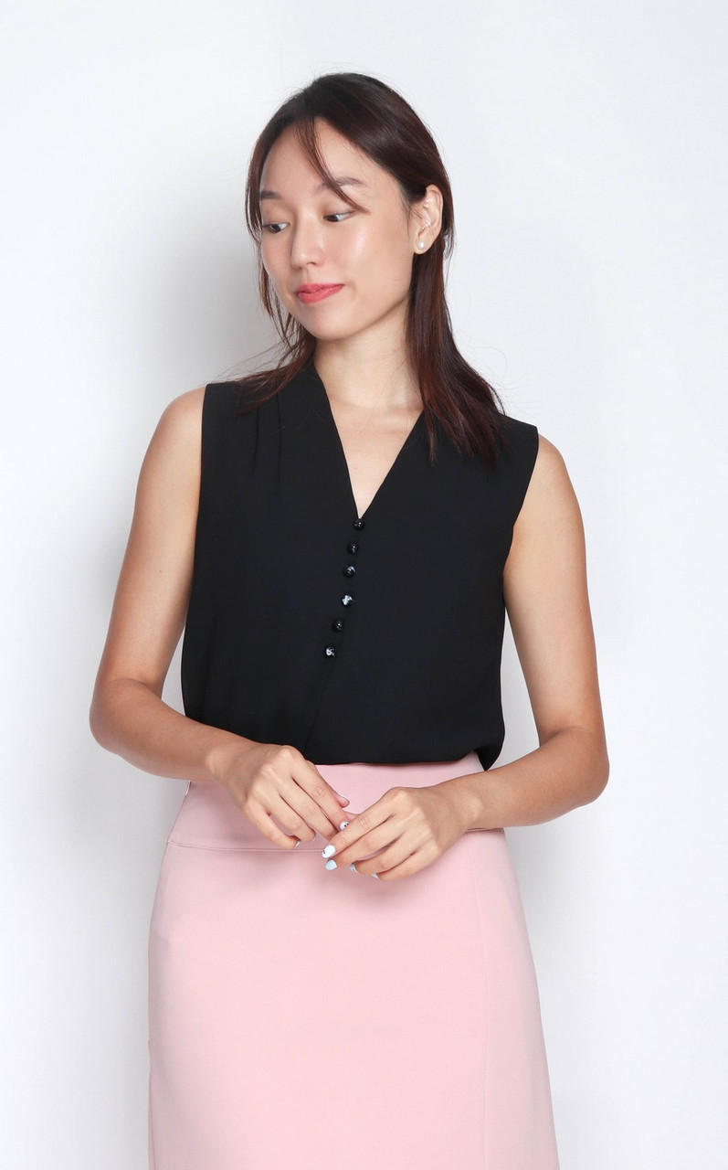black v neck chiffon top