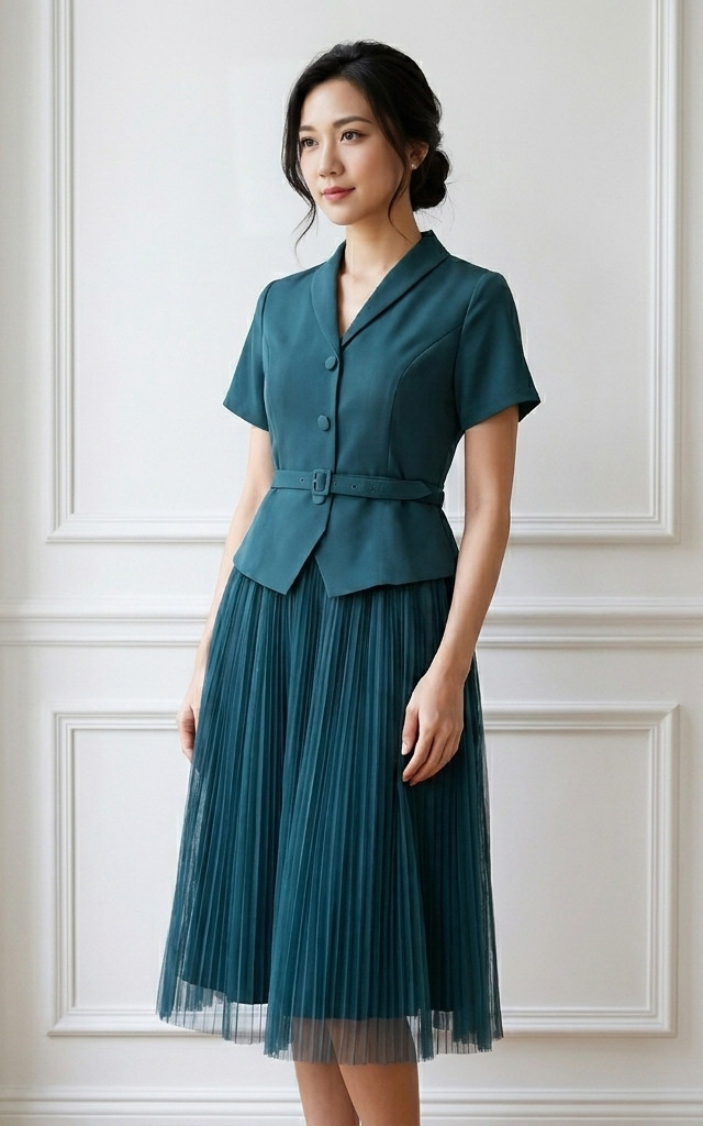 Tux Pleated Tulle Dress - Teal | Women's Formal Dinner Dress