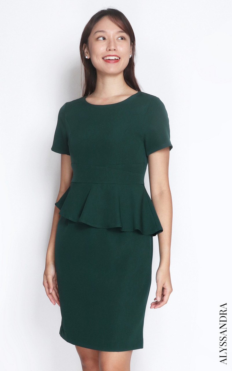 Peplum Work Dress Forest Green Singapore Online Women Workwear