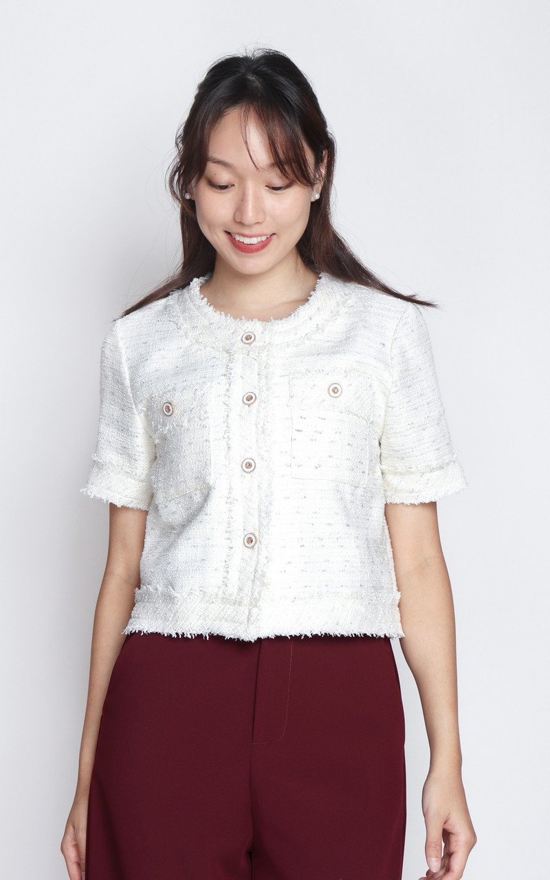 トップス thetoe SHORT SLEEVE TWEED JACKET thetoe SHORT SLEEVE TWEED JACKET