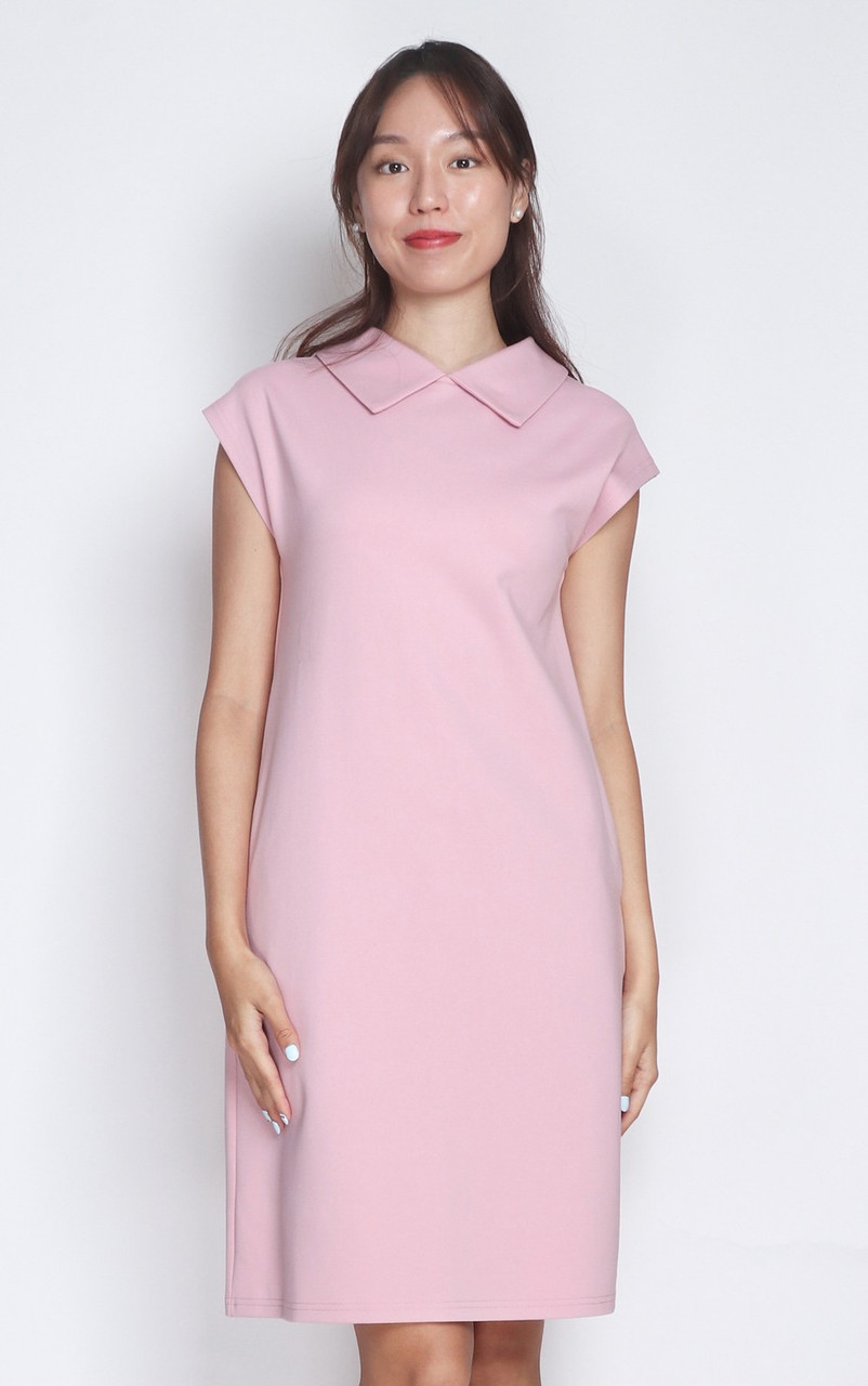 Foldover Collar Shift Dress - Dusty Pink | Ladies Fashion Online Singapore  | ALYSSANDRA