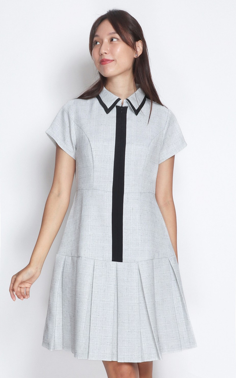 4511314 Grey Plaid Jacket Collar Dress