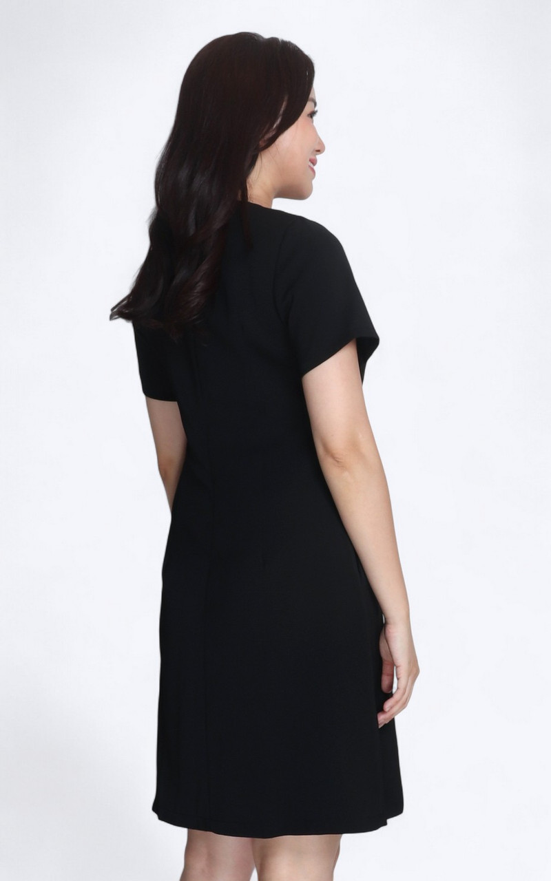 Pleated Chiffon Panel Work Dress - Turquoise | Singapore Online