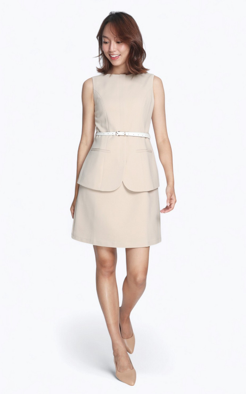 Faux 2-piece Vest Dress - Cream