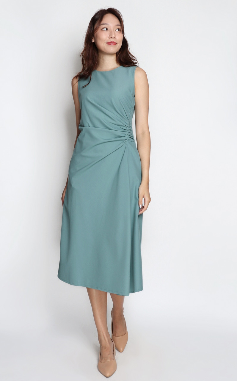 slim fit dress slacks Klaudia Ruched Long Sleeve Midi Dress Black / Standard / 2 main image 0