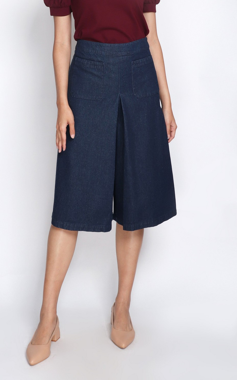 Womens Culottes Dark Blue Denim Culottes Buy Dusk Blue Denim