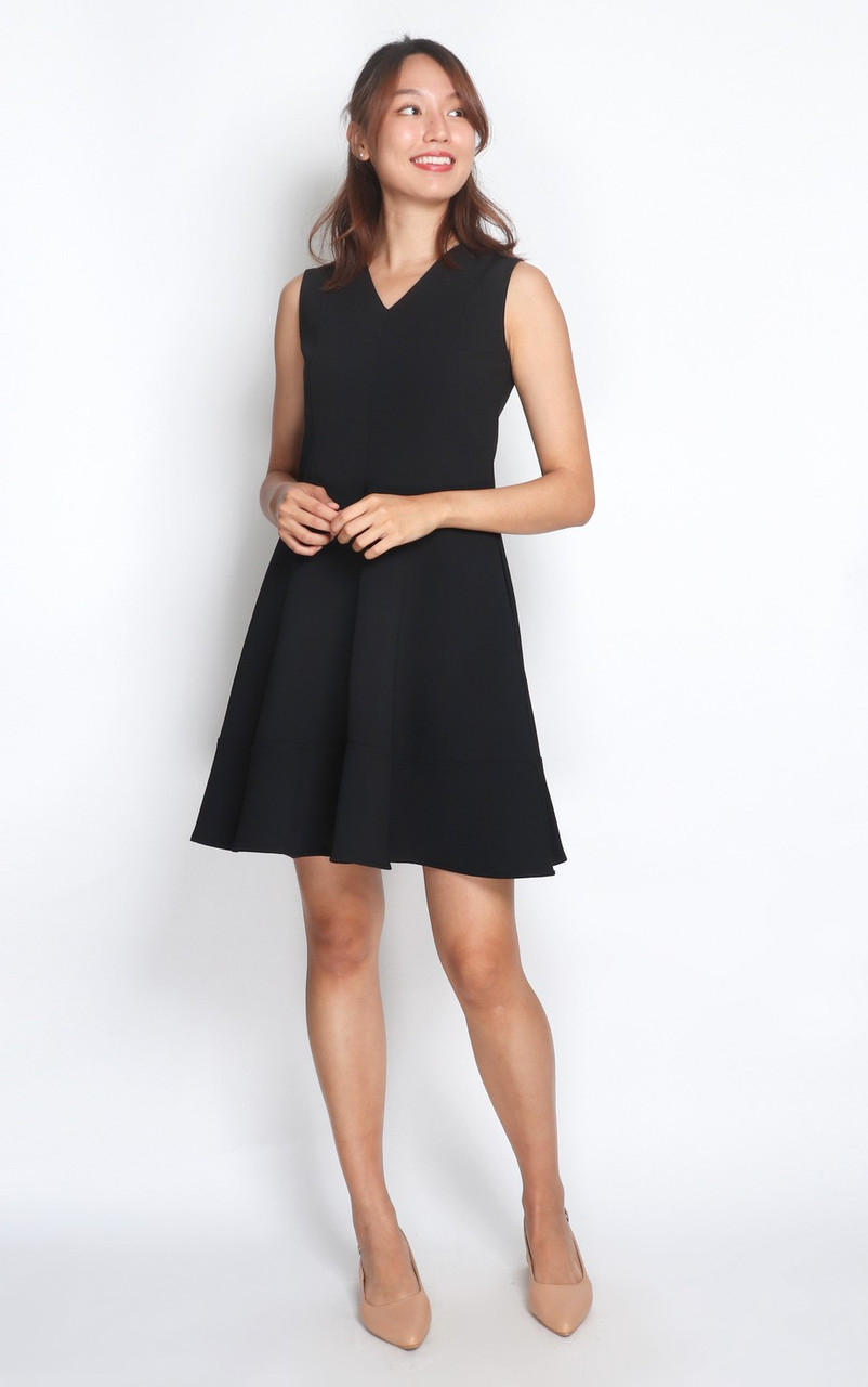 slim fit dress slacks White Black V-Neck Fit & Flare Dress with Bell Sleeve main image 0