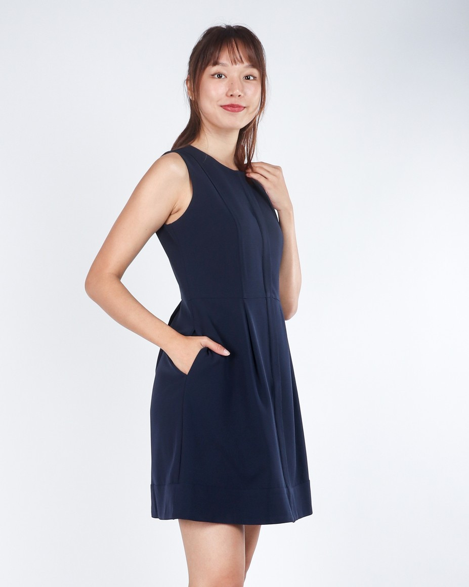 Keira Detachable Lace Collar Dress - Navy | Singapore Ladies Work Wear