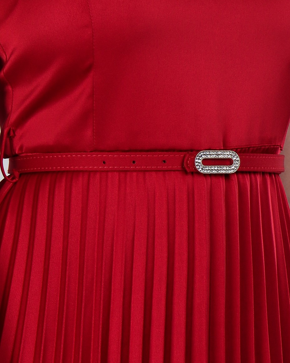 Athena Satin Pleated Cheongsam Dress - Burgundy | Modern Cheongsam Dress  for Women | Alyssandra