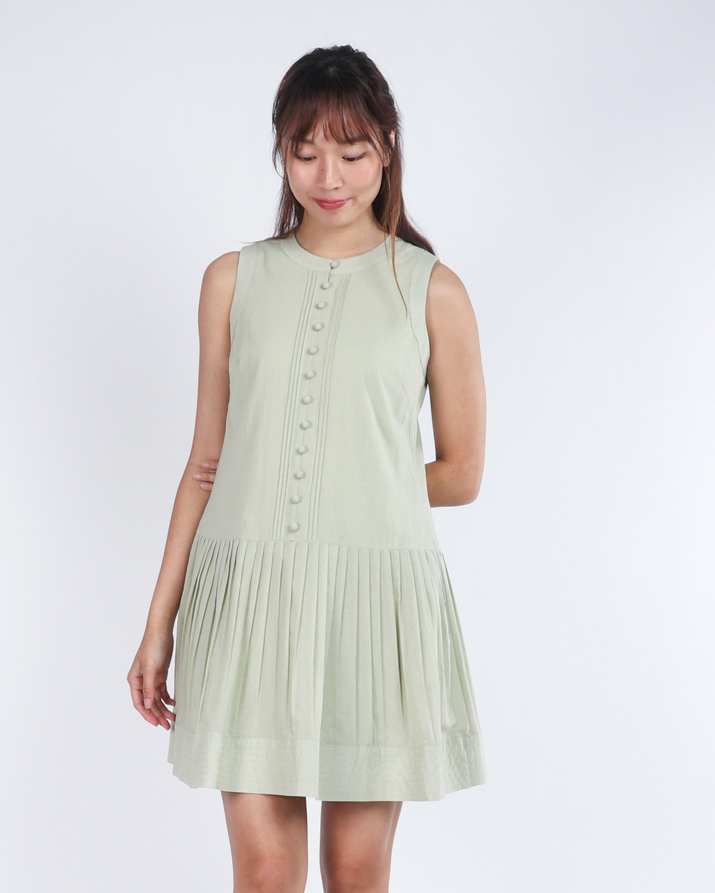 Verina Pintuck Drop Waist Dress - Sage | Singapore Modern Dress