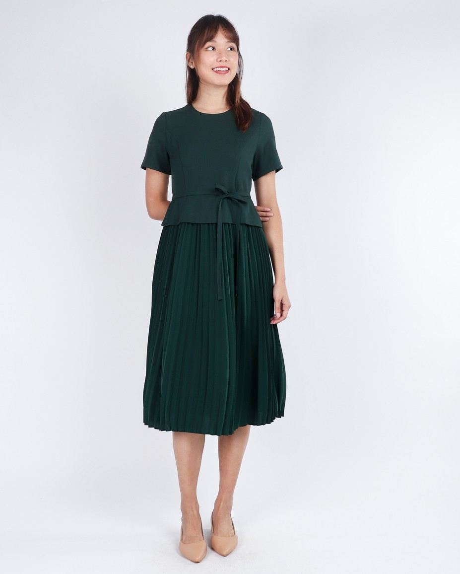 Akami Pleated Peplum Dress - Black | Singapore Modern Dress