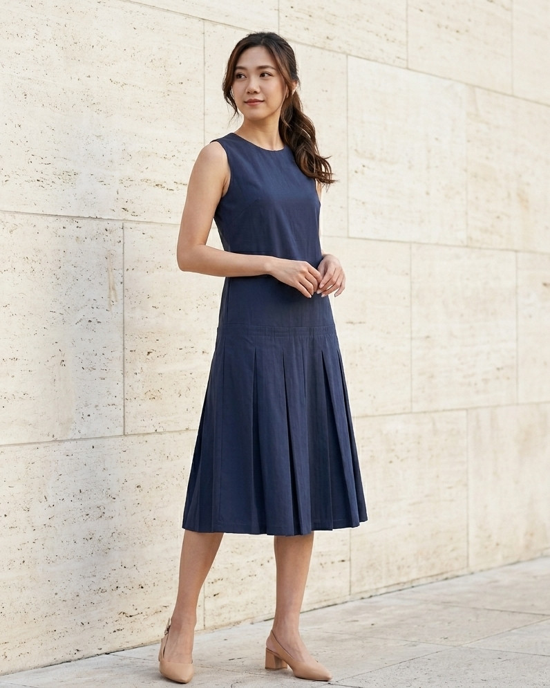 Macey Dropwaist Midi Dress - Navy | Singapore Modern Dress