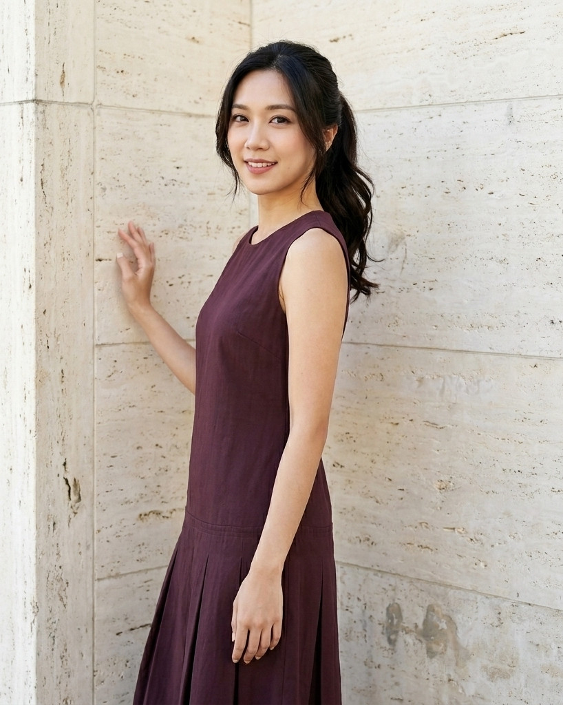 Macey Dropwaist Midi Dress - Maroon | Singapore Modern Dress | ALYSSANDRA