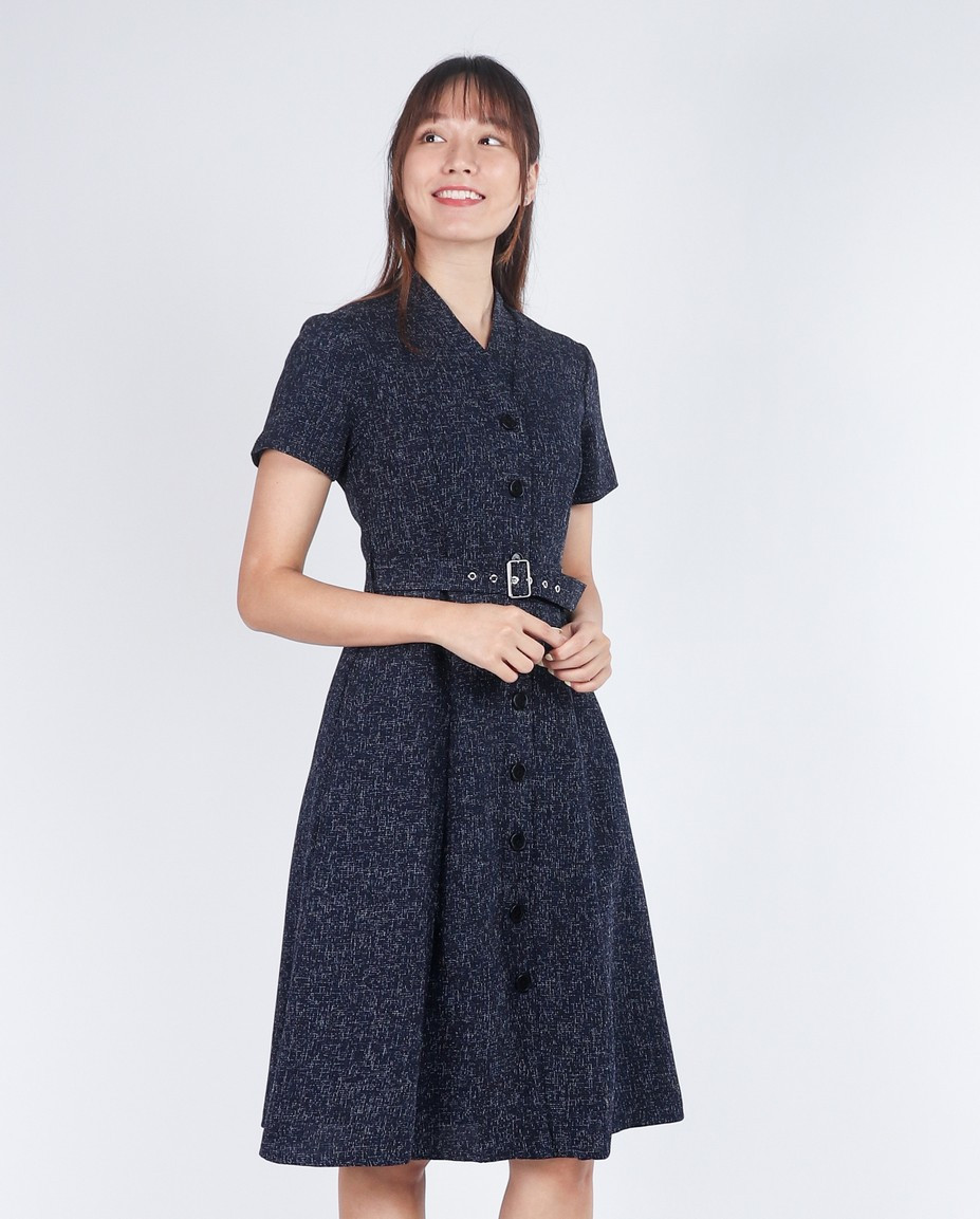 Zella Tweed Dress - Navy | Singapore Modern Dress | ALYSSANDRA