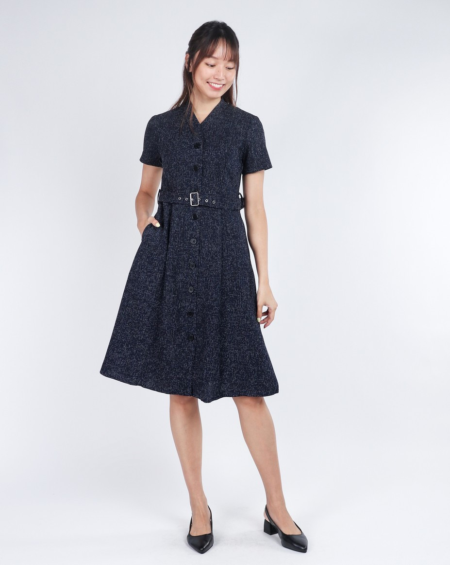 Zella Tweed Dress - Navy | Singapore Modern Dress | ALYSSANDRA