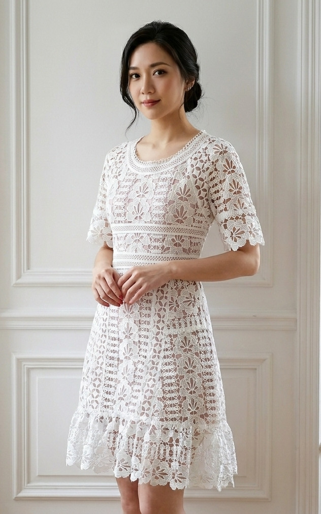 Guipure Lace Dress - White