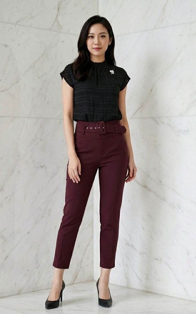 Belted Peg Trousers - Deep Berry