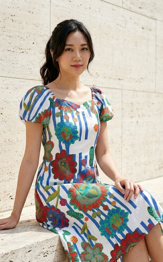 Printed Sweetheart Neck Dress