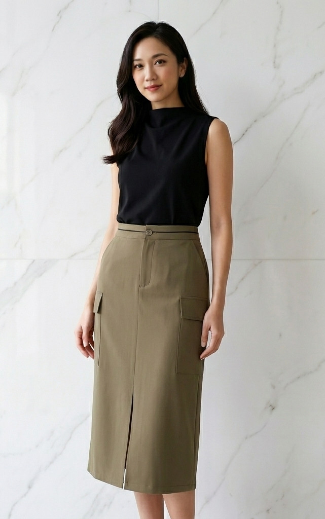 Pockets Pencil Skirt - Olive